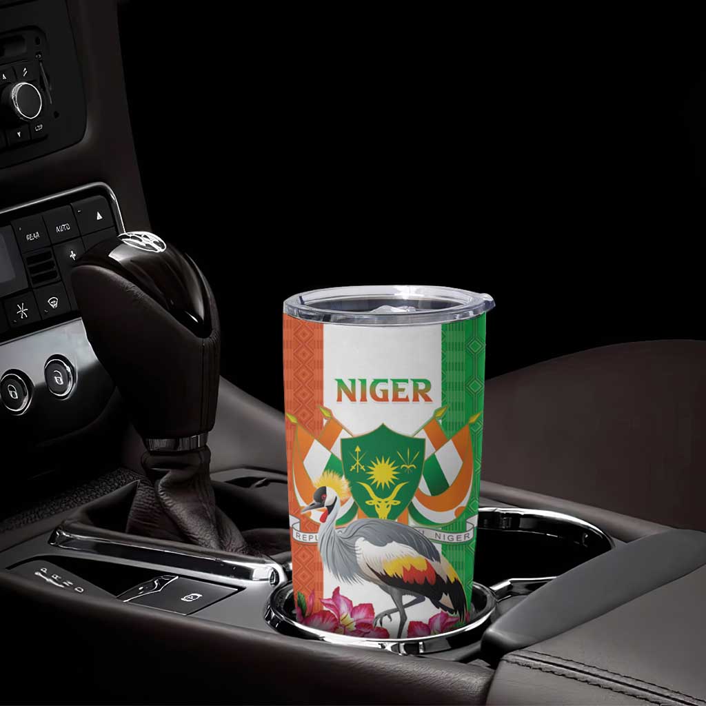 Niger Black-Crowned Crane Tumbler Cup Coat Of Arms - Kente Pattern - Wonder Print Shop