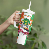 Niger Black-Crowned Crane Tumbler With Handle Coat Of Arms - Kente Pattern - Wonder Print Shop