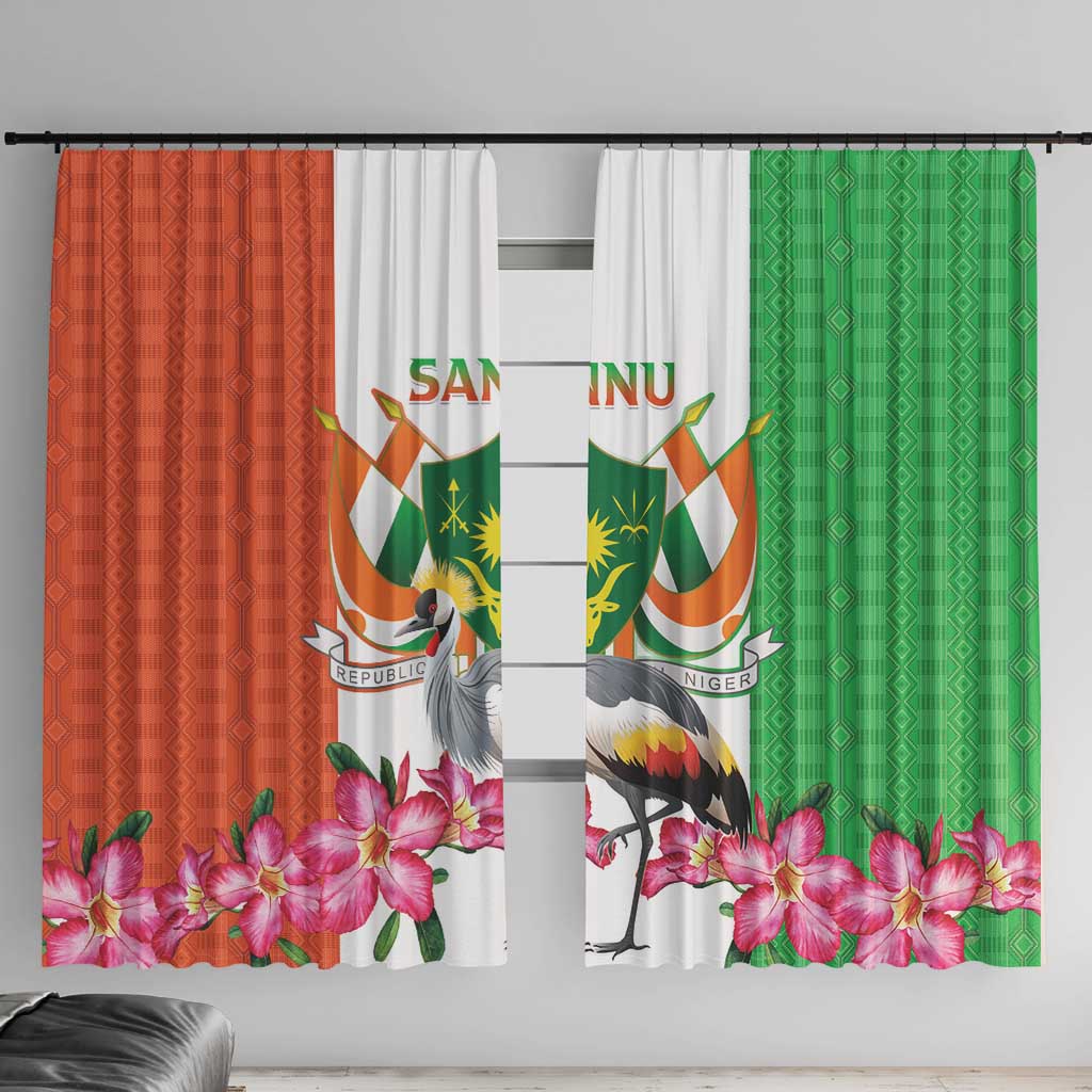 Niger Black-Crowned Crane Window Curtain Coat Of Arms - Kente Pattern - Wonder Print Shop
