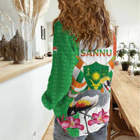 Niger Black-Crowned Crane Women Casual Shirt Coat Of Arms - Kente Pattern - Wonder Print Shop