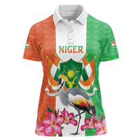 Niger Black-Crowned Crane Women Polo Shirt Coat Of Arms - Kente Pattern - Wonder Print Shop