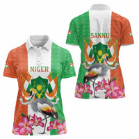 Niger Black-Crowned Crane Women Polo Shirt Coat Of Arms - Kente Pattern - Wonder Print Shop