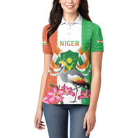 Niger Black-Crowned Crane Women Polo Shirt Coat Of Arms - Kente Pattern - Wonder Print Shop