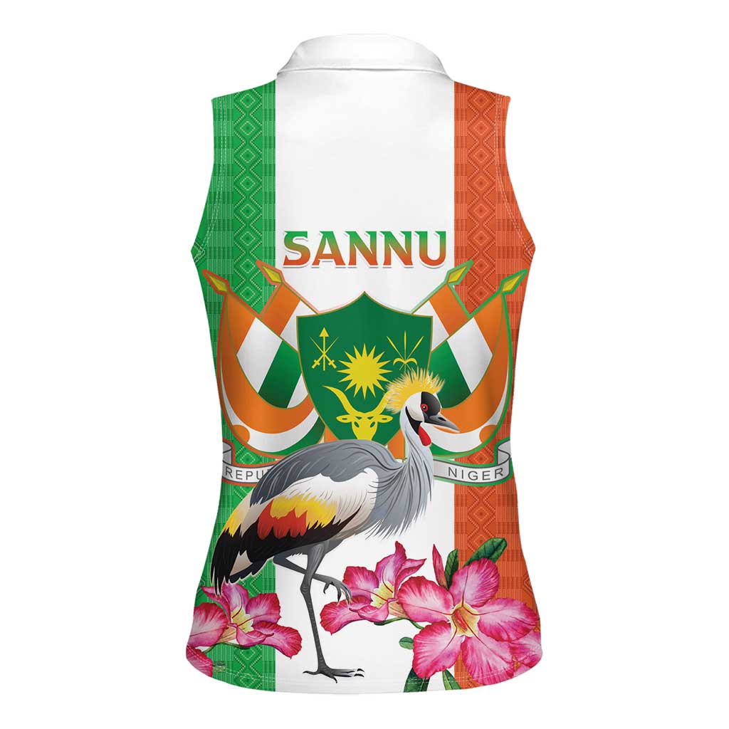 Niger Black-Crowned Crane Women Sleeveless Polo Shirt Coat Of Arms - Kente Pattern - Wonder Print Shop