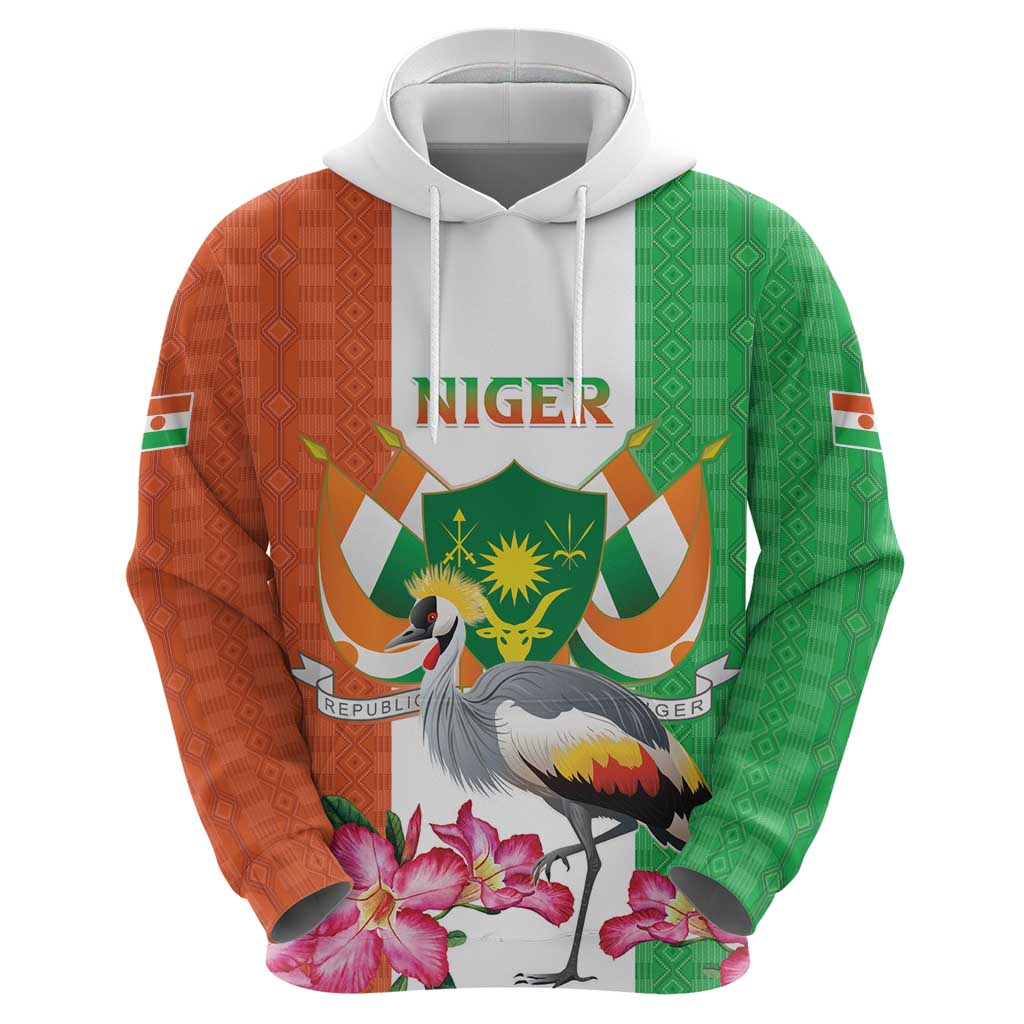Niger Black-Crowned Crane Zip Hoodie Coat Of Arms - Kente Pattern - Wonder Print Shop