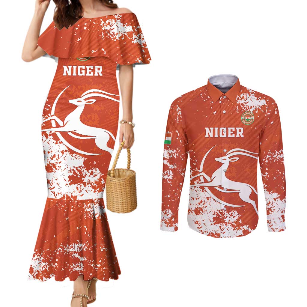 Custom Niger Football Couples Matching Mermaid Dress and Long Sleeve Button Shirt Go Menas
