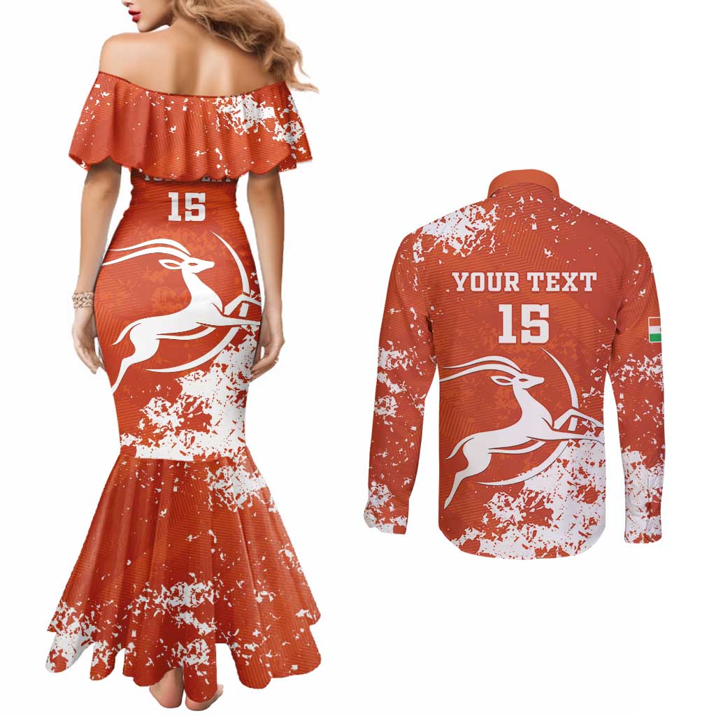 Custom Niger Football Couples Matching Mermaid Dress and Long Sleeve Button Shirt Go Menas