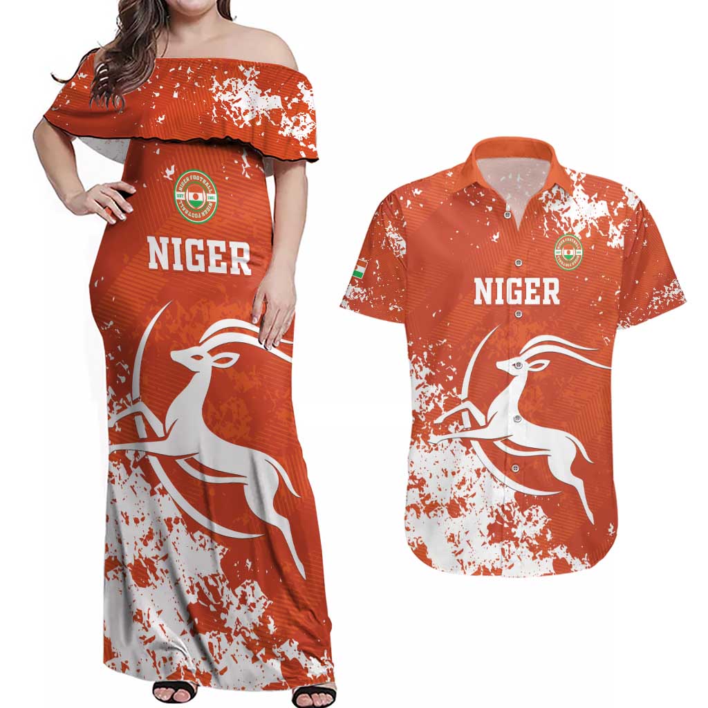 Custom Niger Football Couples Matching Off Shoulder Maxi Dress and Hawaiian Shirt Go Menas - Wonder Print Shop