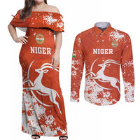 Custom Niger Football Couples Matching Off Shoulder Maxi Dress and Long Sleeve Button Shirt Go Menas - Wonder Print Shop