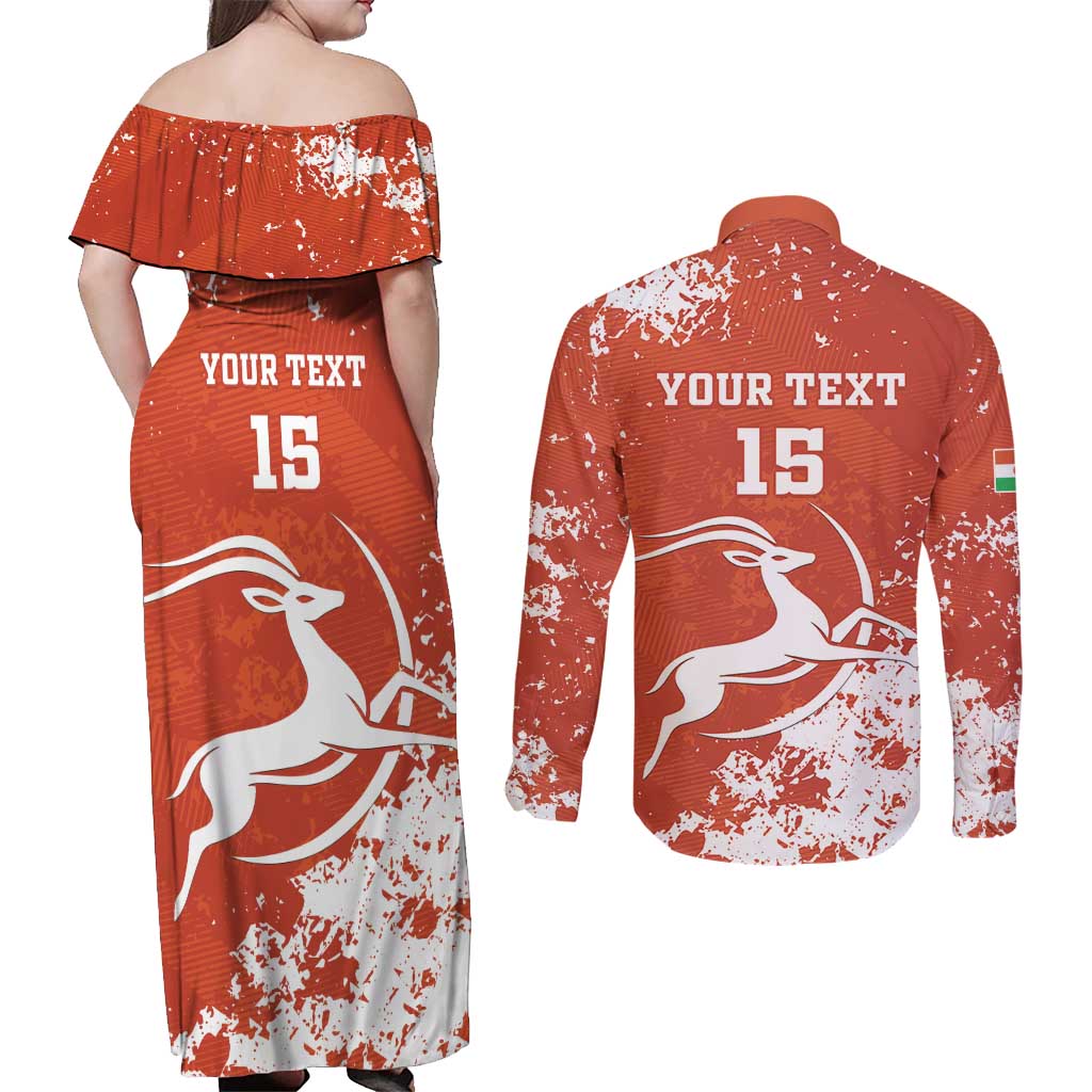 Custom Niger Football Couples Matching Off Shoulder Maxi Dress and Long Sleeve Button Shirt Go Menas - Wonder Print Shop