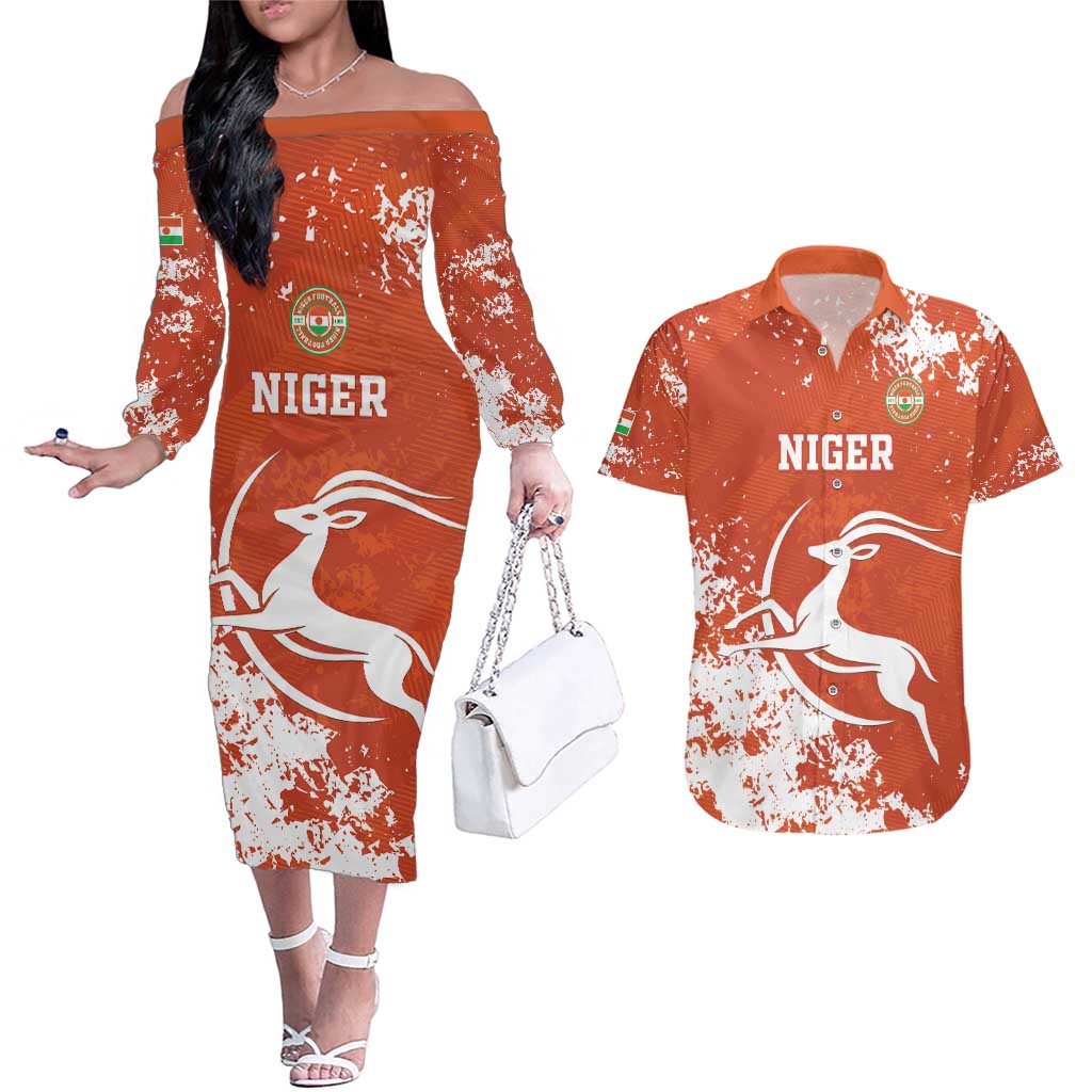 Custom Niger Football Couples Matching Off The Shoulder Long Sleeve Dress and Hawaiian Shirt Go Menas - Wonder Print Shop
