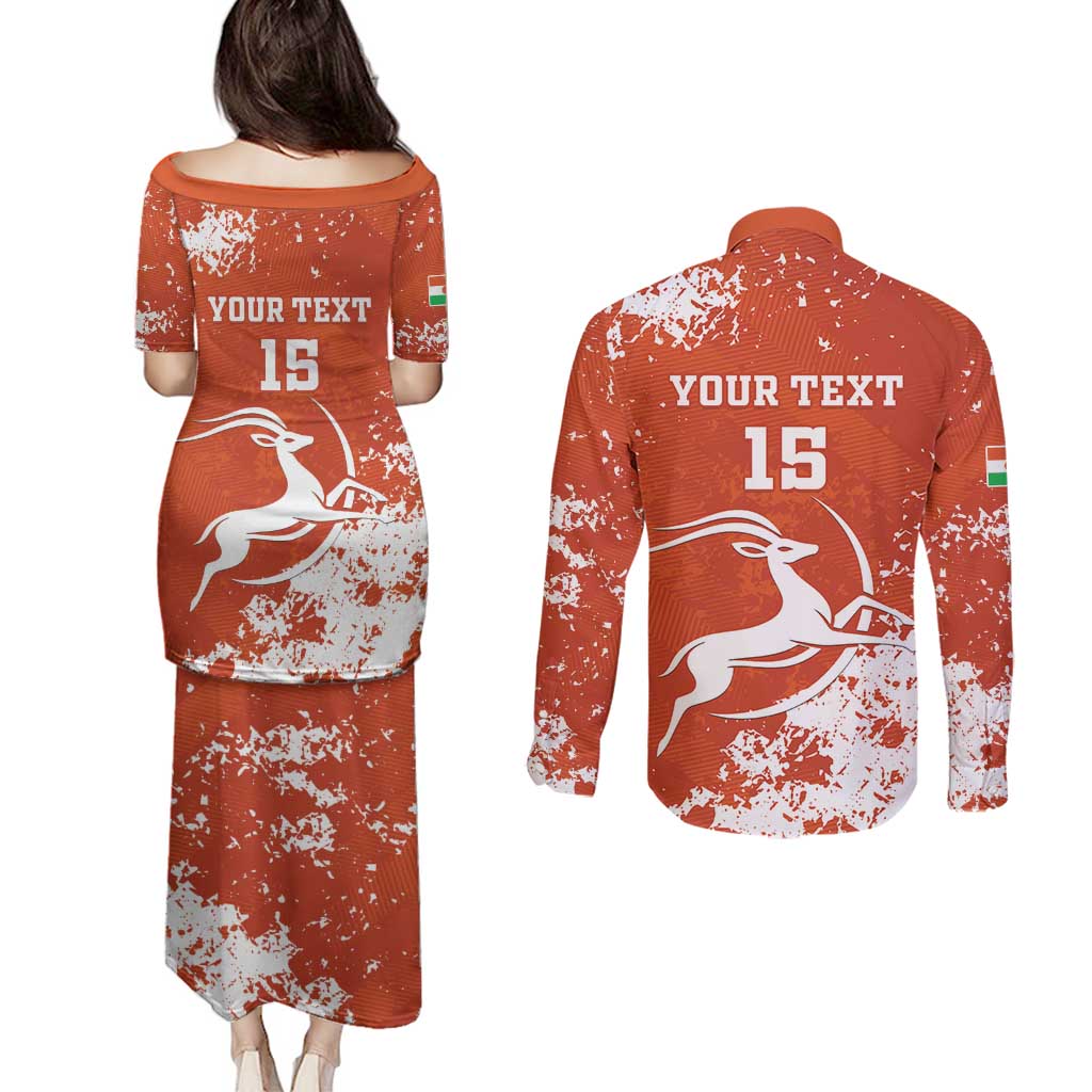 Custom Niger Football Couples Matching Puletasi and Long Sleeve Button Shirt Go Menas - Wonder Print Shop
