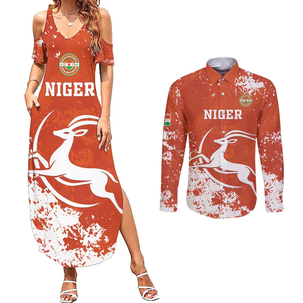 Custom Niger Football Couples Matching Summer Maxi Dress and Long Sleeve Button Shirt Go Menas - Wonder Print Shop