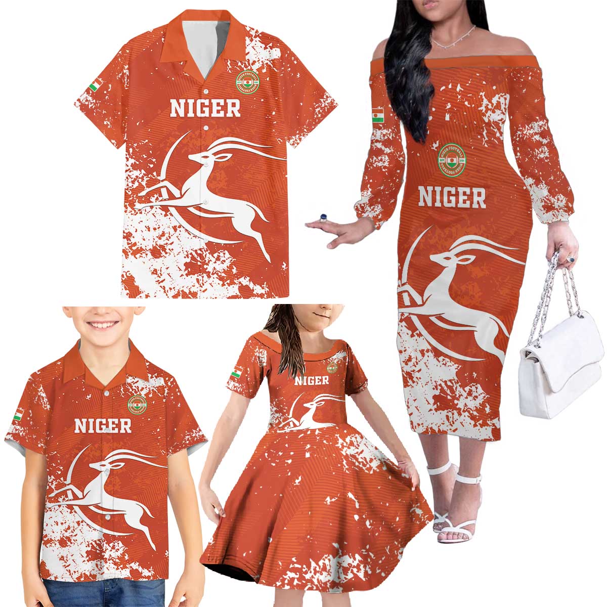 Custom Niger Football Family Matching Off The Shoulder Long Sleeve Dress and Hawaiian Shirt Go Menas - Wonder Print Shop