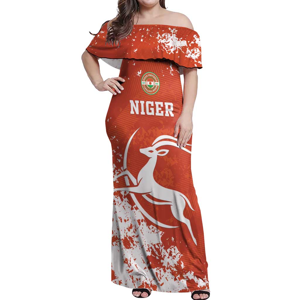 Custom Niger Football Off Shoulder Maxi Dress Go Menas - Wonder Print Shop