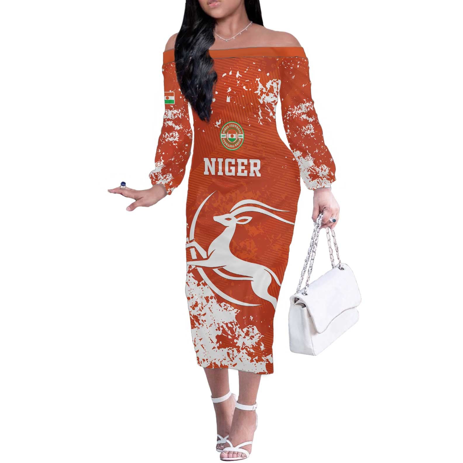 Custom Niger Football Off The Shoulder Long Sleeve Dress Go Menas - Wonder Print Shop