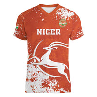 Custom Niger Football Women V-Neck T-Shirt Go Menas - Wonder Print Shop