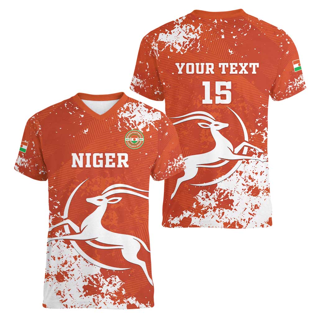 Custom Niger Football Women V-Neck T-Shirt Go Menas - Wonder Print Shop