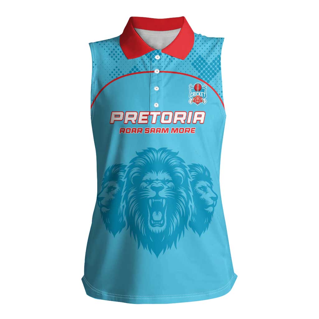 Custom South Africa Pretoria Cricket Women Sleeveless Polo Shirt Roar Saam More - This Is Pretoria - Wonder Print Shop