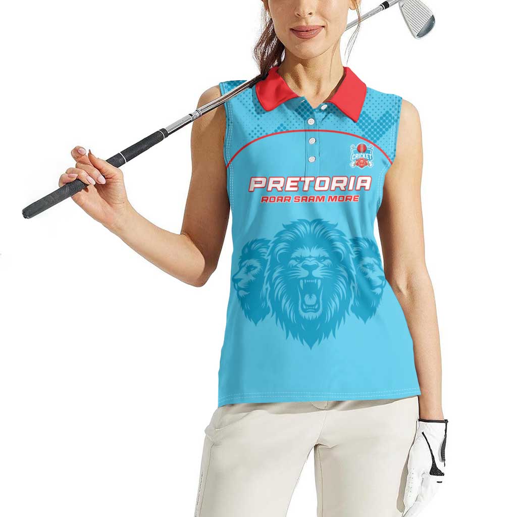 Custom South Africa Pretoria Cricket Women Sleeveless Polo Shirt Roar Saam More - This Is Pretoria - Wonder Print Shop