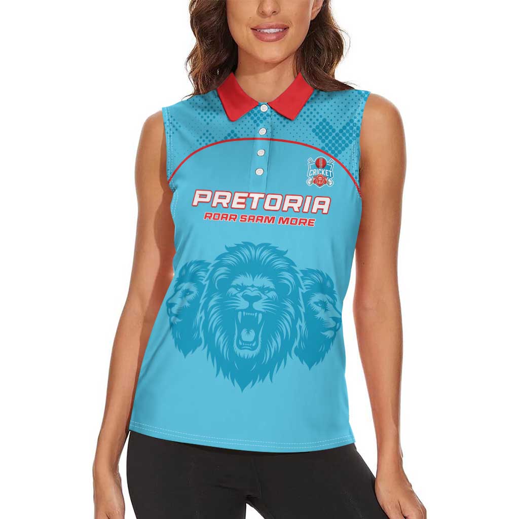 Custom South Africa Pretoria Cricket Women Sleeveless Polo Shirt Roar Saam More - This Is Pretoria - Wonder Print Shop