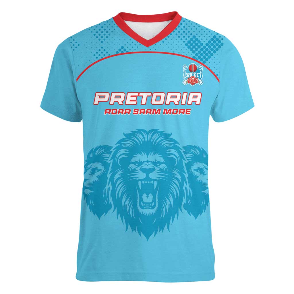 Custom South Africa Pretoria Cricket Women V-Neck T-Shirt Roar Saam More - This Is Pretoria - Wonder Print Shop