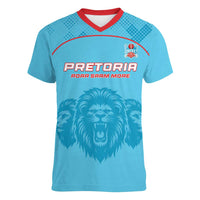 Custom South Africa Pretoria Cricket Women V-Neck T-Shirt Roar Saam More - This Is Pretoria - Wonder Print Shop