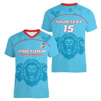 Custom South Africa Pretoria Cricket Women V-Neck T-Shirt Roar Saam More - This Is Pretoria - Wonder Print Shop