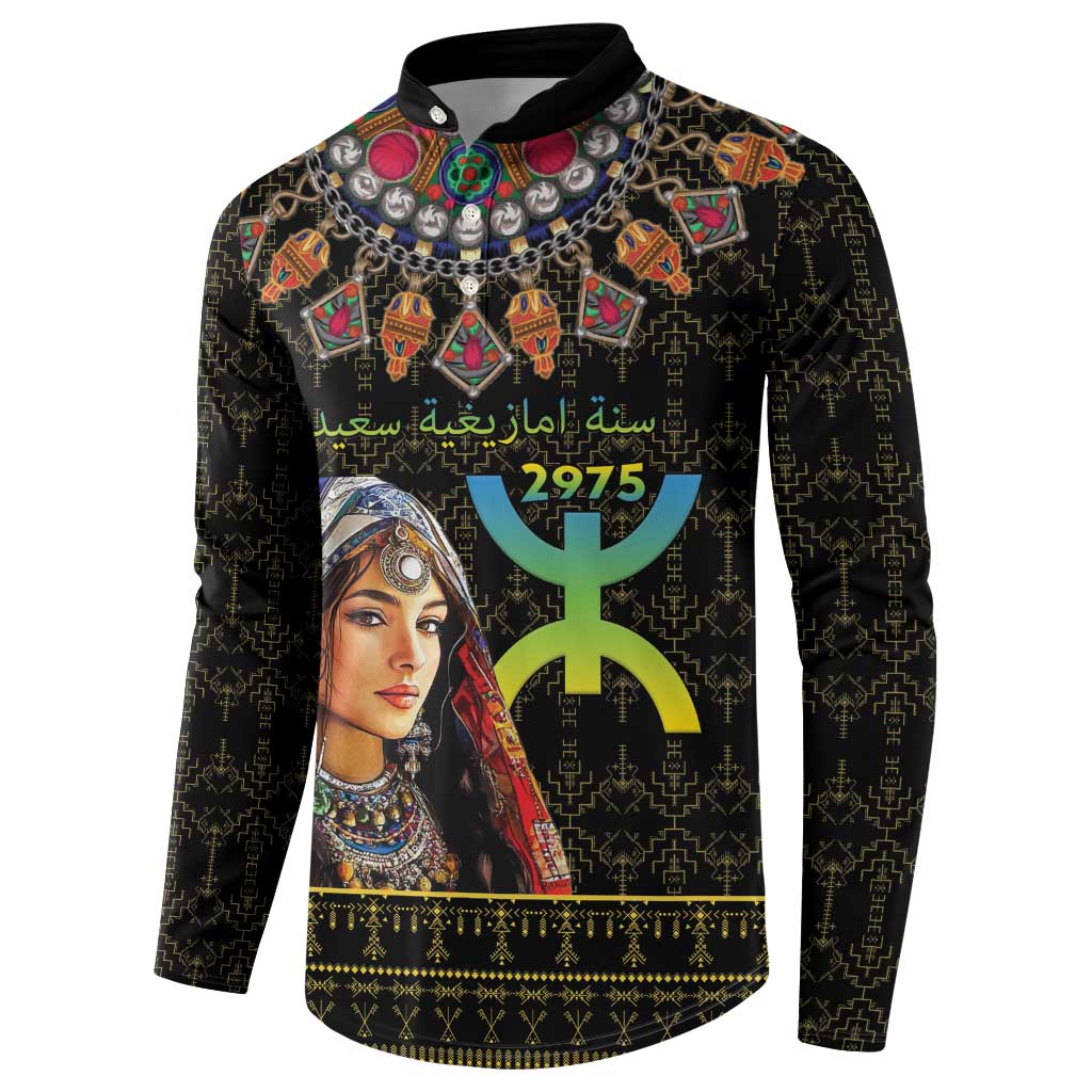 Happy Amazigh New Year Button Sweatshirt With Women Amazigh - Berber Pattern - Wonder Print Shop