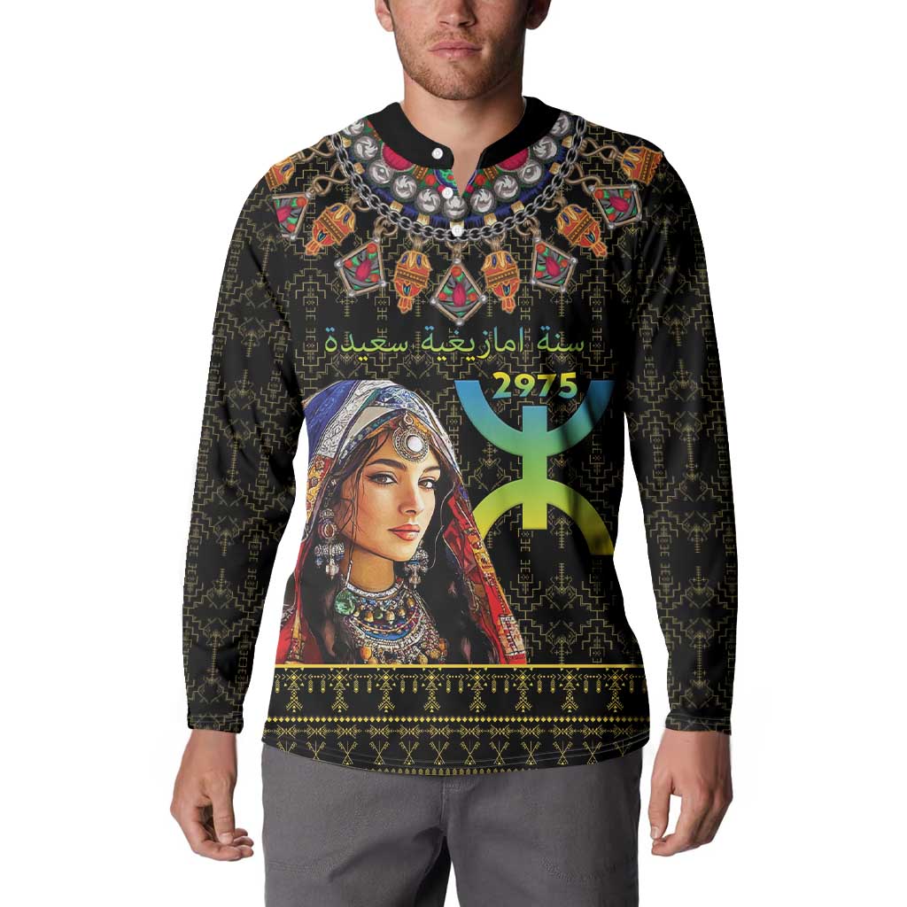 Happy Amazigh New Year Button Sweatshirt With Women Amazigh - Berber Pattern - Wonder Print Shop