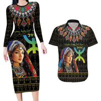Happy Amazigh New Year Couples Matching Long Sleeve Bodycon Dress and Hawaiian Shirt With Women Amazigh - Berber Pattern - Wonder Print Shop