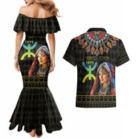 Happy Amazigh New Year Couples Matching Mermaid Dress and Hawaiian Shirt With Women Amazigh - Berber Pattern - Wonder Print Shop