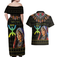 Happy Amazigh New Year Couples Matching Off Shoulder Maxi Dress and Hawaiian Shirt With Women Amazigh - Berber Pattern - Wonder Print Shop