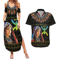 Happy Amazigh New Year Couples Matching Summer Maxi Dress and Hawaiian Shirt With Women Amazigh - Berber Pattern - Wonder Print Shop