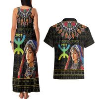 Happy Amazigh New Year Couples Matching Tank Maxi Dress and Hawaiian Shirt With Women Amazigh - Berber Pattern - Wonder Print Shop