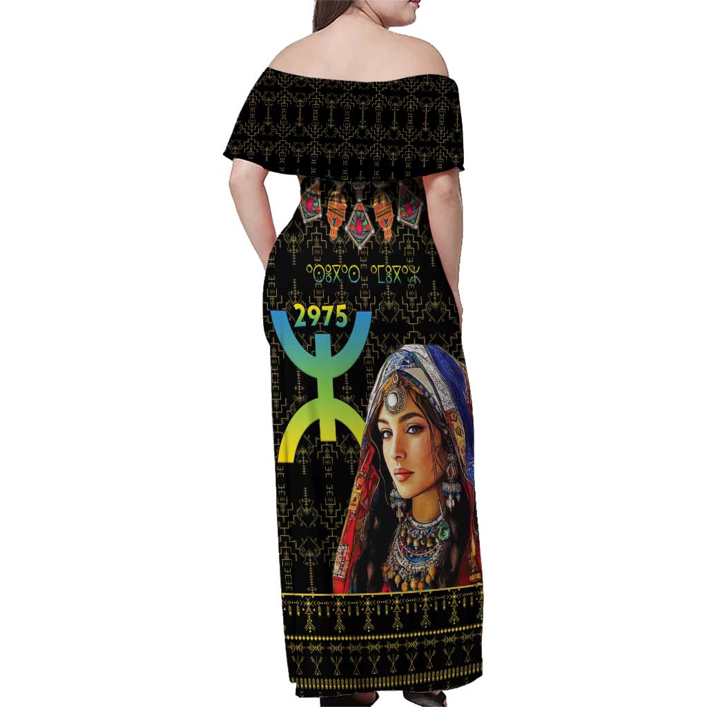 Happy Amazigh New Year Family Matching Off Shoulder Maxi Dress and Hawaiian Shirt With Women Amazigh - Berber Pattern - Wonder Print Shop