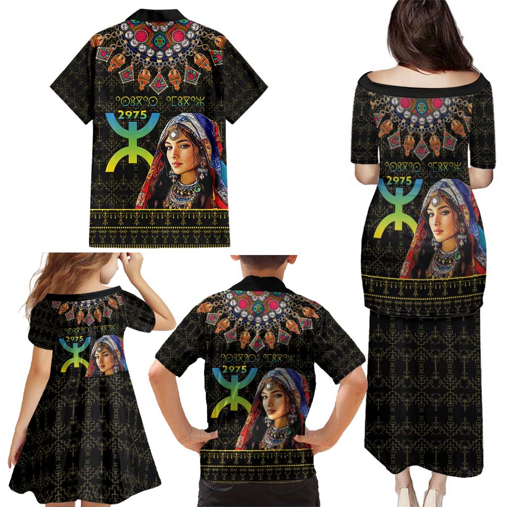 Happy Amazigh New Year Family Matching Puletasi and Hawaiian Shirt With Women Amazigh - Berber Pattern - Wonder Print Shop