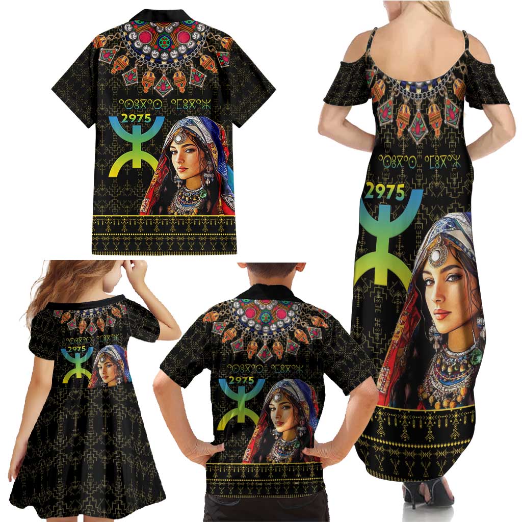 Happy Amazigh New Year Family Matching Summer Maxi Dress and Hawaiian Shirt With Women Amazigh - Berber Pattern - Wonder Print Shop