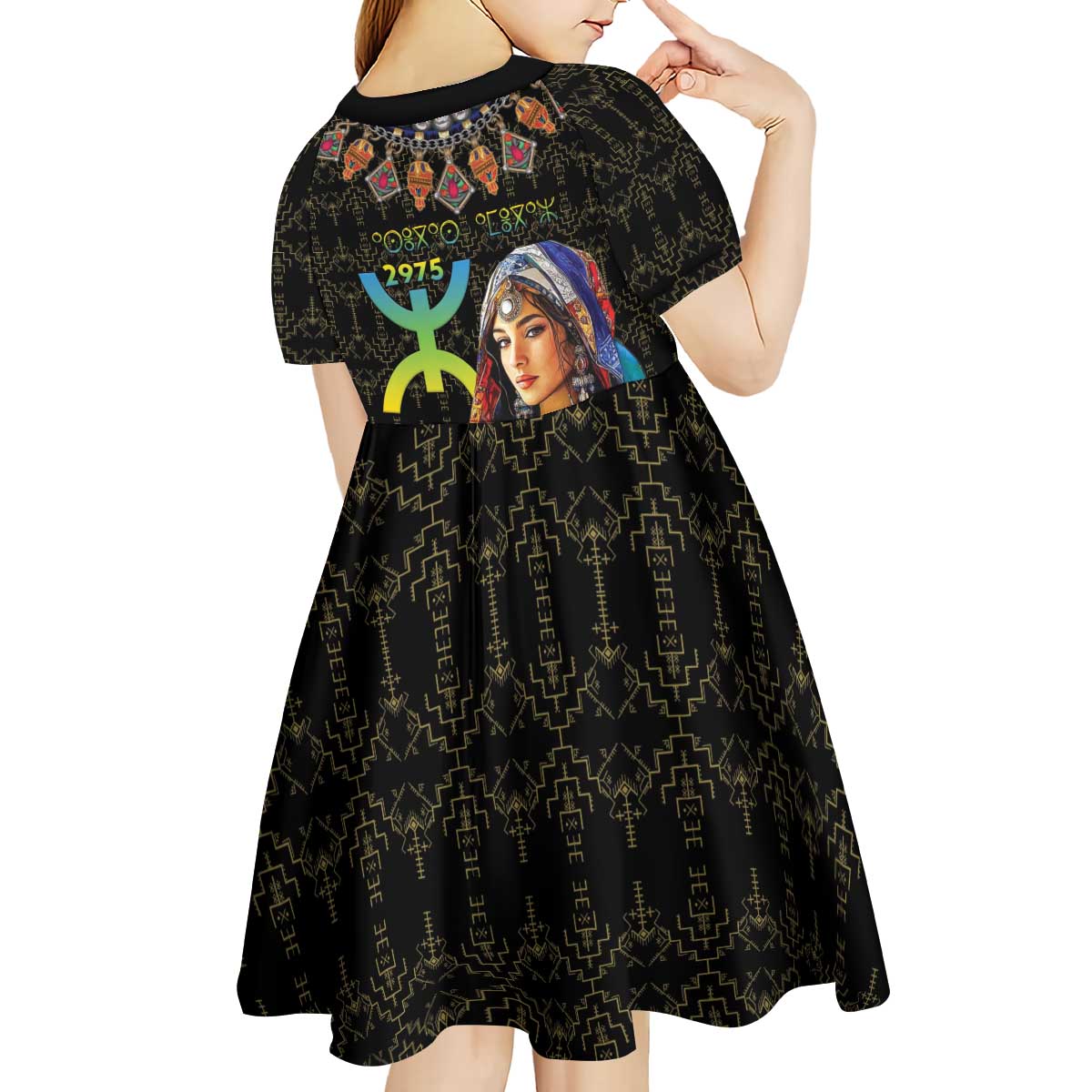 Happy Amazigh New Year Kid Short Sleeve Dress With Women Amazigh - Berber Pattern - Wonder Print Shop