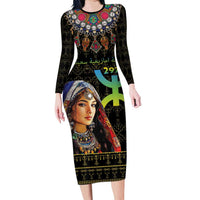 Happy Amazigh New Year Long Sleeve Bodycon Dress With Women Amazigh - Berber Pattern - Wonder Print Shop
