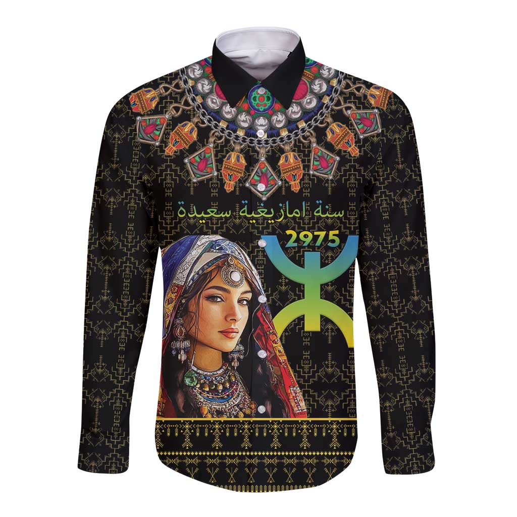 Happy Amazigh New Year Long Sleeve Button Shirt With Women Amazigh - Berber Pattern - Wonder Print Shop