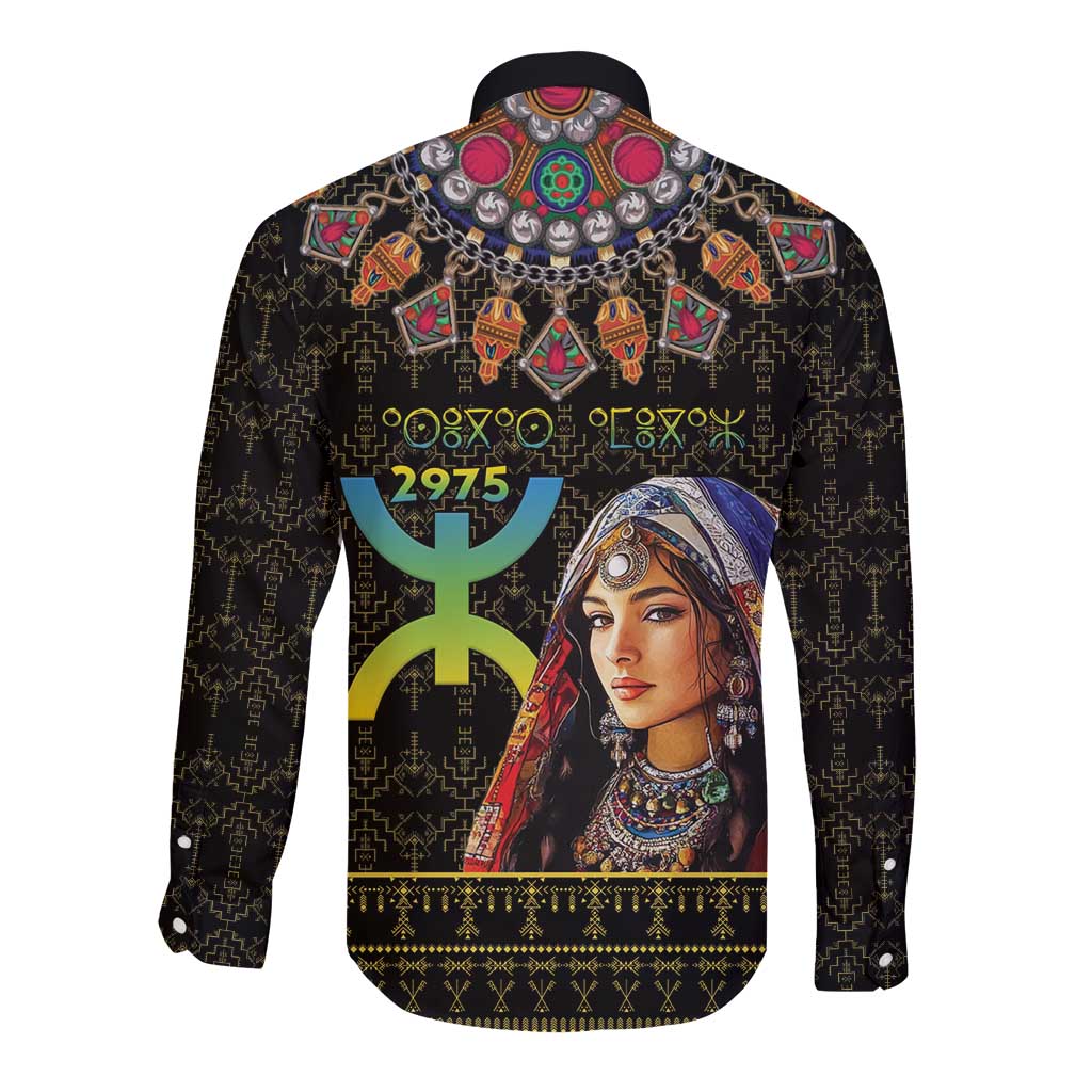 Happy Amazigh New Year Long Sleeve Button Shirt With Women Amazigh - Berber Pattern - Wonder Print Shop