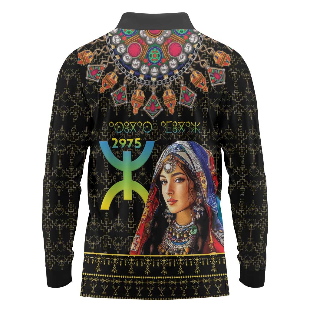 Happy Amazigh New Year Long Sleeve Polo Shirt With Women Amazigh - Berber Pattern - Wonder Print Shop