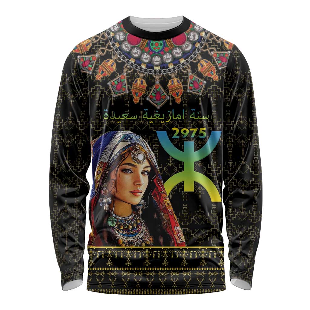 Happy Amazigh New Year Long Sleeve Shirt With Women Amazigh - Berber Pattern - Wonder Print Shop