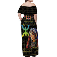 Happy Amazigh New Year Off Shoulder Maxi Dress With Women Amazigh - Berber Pattern - Wonder Print Shop