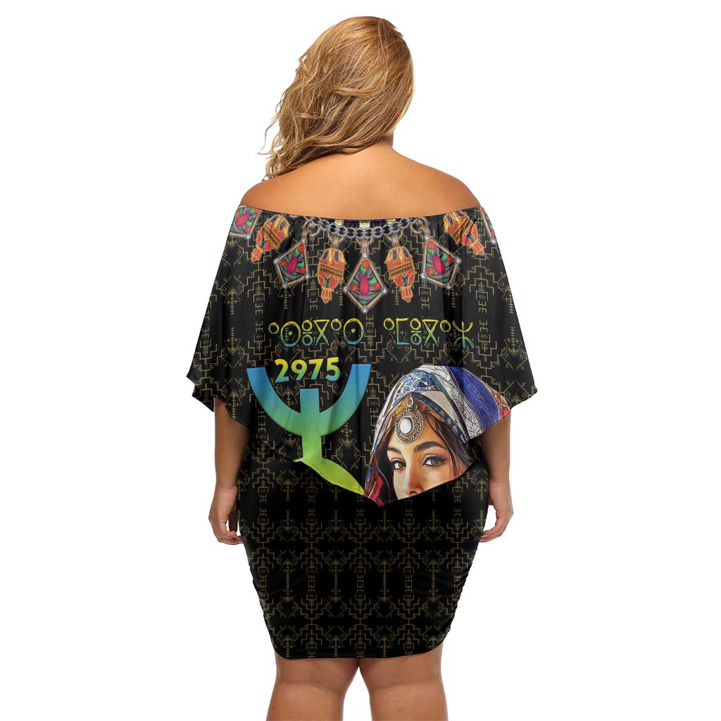 Happy Amazigh New Year Off Shoulder Short Dress With Women Amazigh - Berber Pattern - Wonder Print Shop