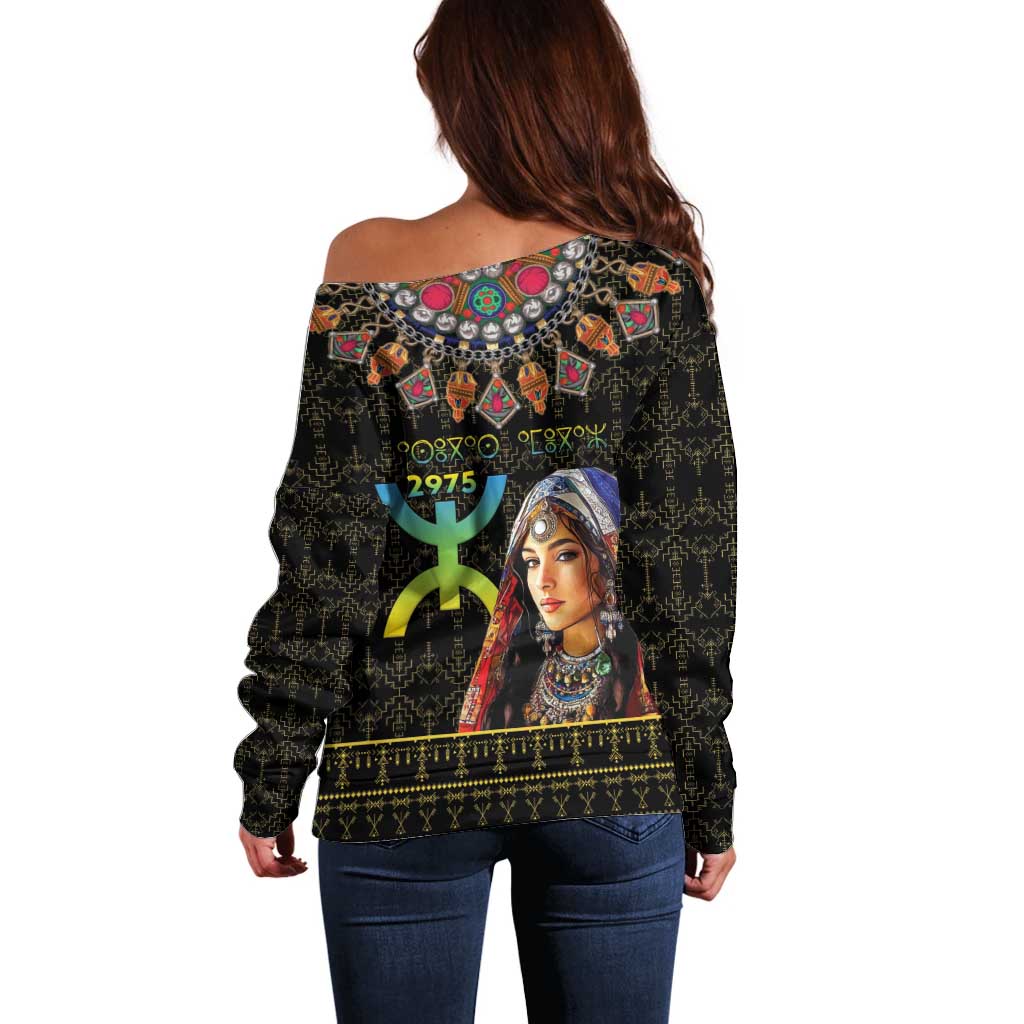 Happy Amazigh New Year Off Shoulder Sweater With Women Amazigh - Berber Pattern - Wonder Print Shop