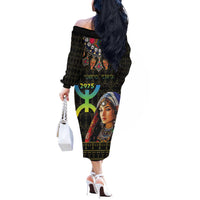 Happy Amazigh New Year Off The Shoulder Long Sleeve Dress With Women Amazigh - Berber Pattern - Wonder Print Shop