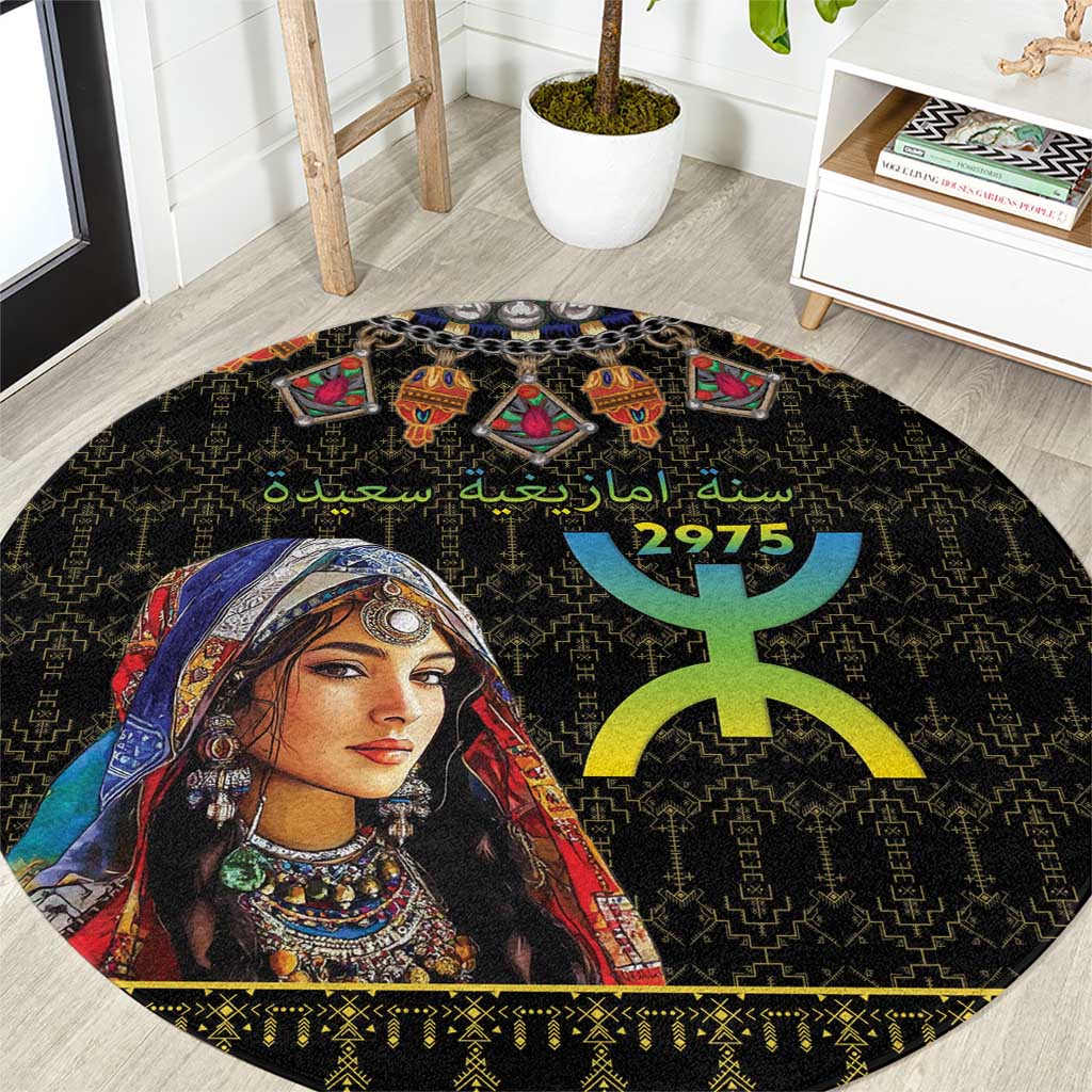 Happy Amazigh New Year Round Carpet With Women Amazigh - Berber Pattern