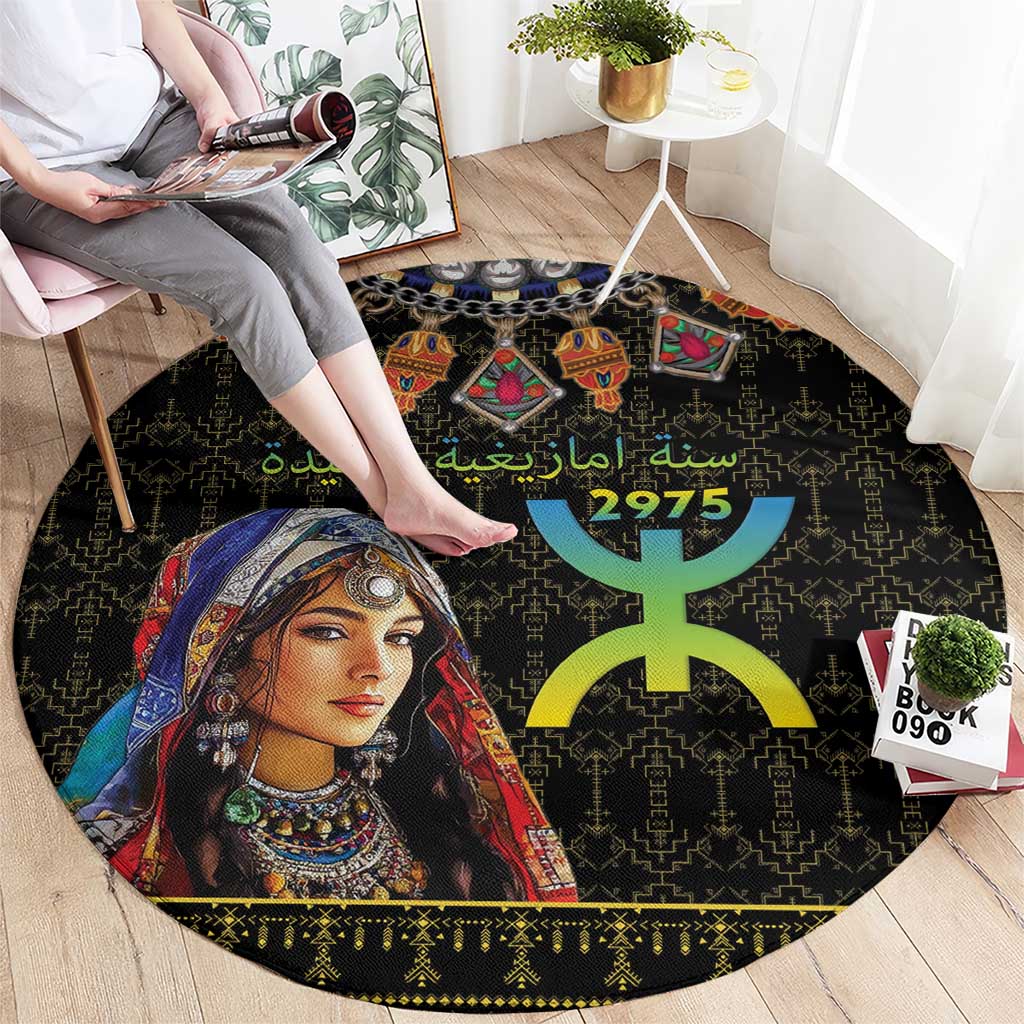 Happy Amazigh New Year Round Carpet With Women Amazigh - Berber Pattern
